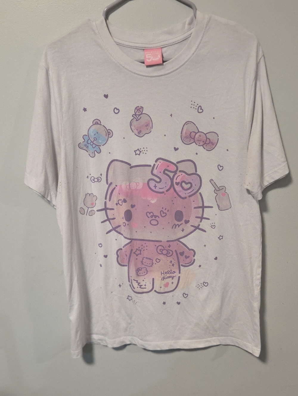 Hello Kitty Pastel Graphic Tee in White and Light Pink 50 Years Limited Edition